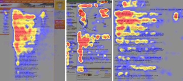 Heatmaps von Eyetracking-Studien mit drei Websites