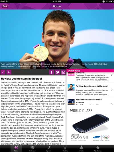 iPad Resultate-App der Olympiade