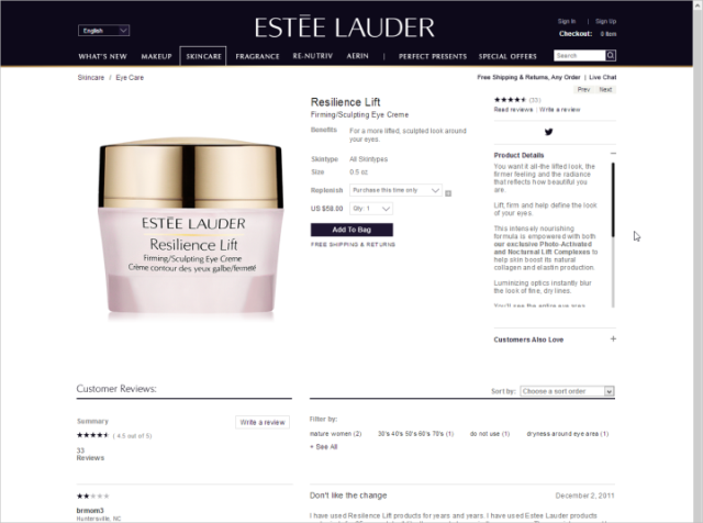Estée Lauder detaillierte Produktbeschreibung
