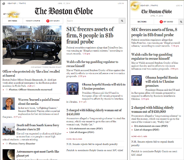 Boston Globe für Tablets und Smartphones