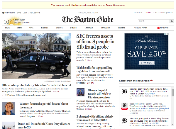 Boston Globe für Desktop
