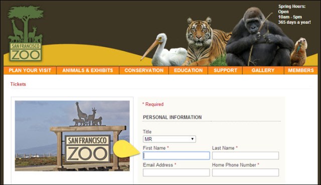 Ticket Formular des San Franzisco Zoos