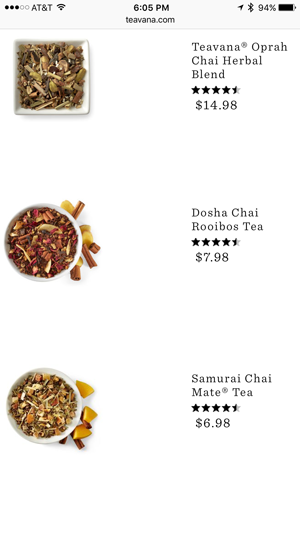 Screenshot Teavana Mobile Site