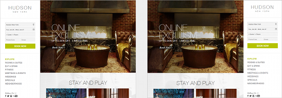 Screenshots der Website des Hudson Hotels 